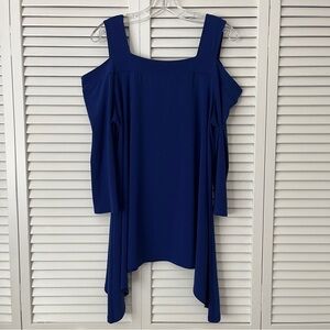 Clara Sunwoo Royal blue cold shoulder 3/4 sleeve blouse asymmetrical hem size XL